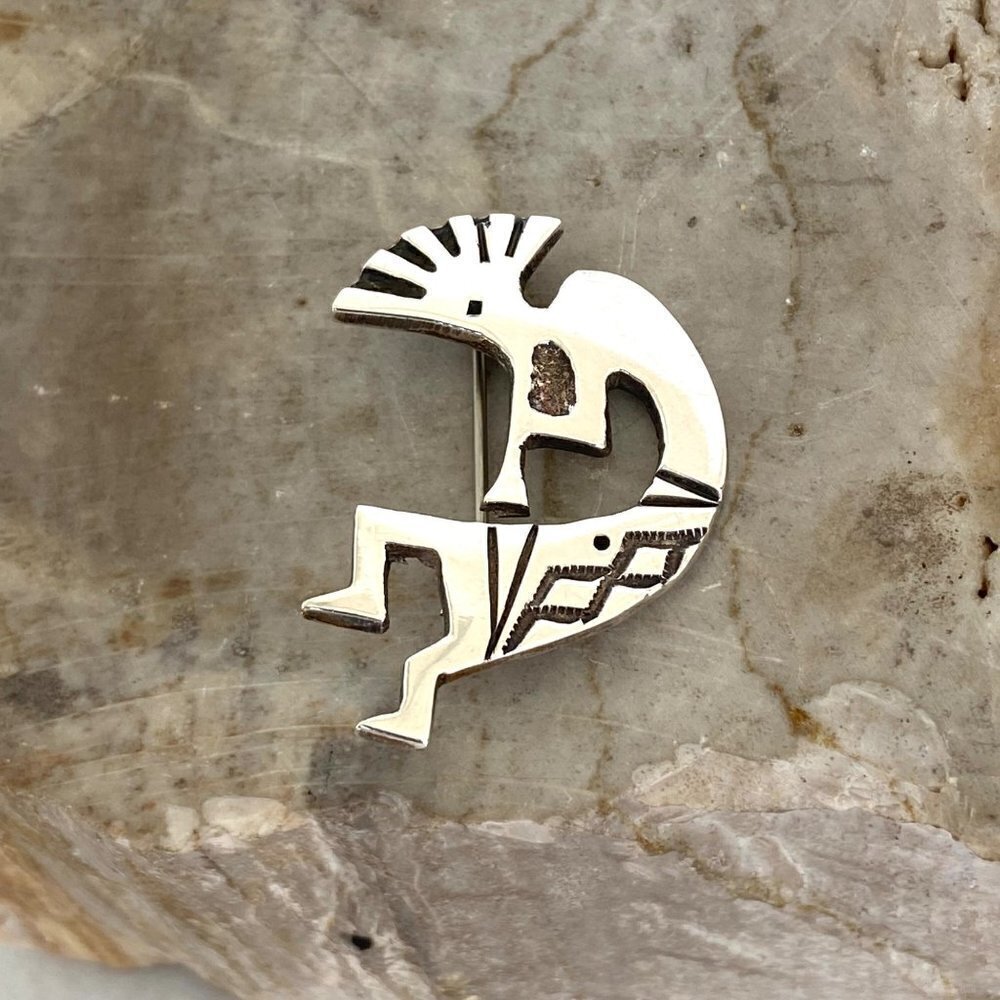 VTG Sterling Silver 925 1.5" Southwest Style Kokopelli Flute Player Brooch Pin